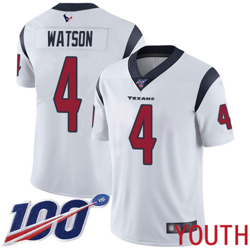 Houston Texans Limited White Youth Deshaun Watson Road Jersey NFL Football #4 100th Season Vapor Untouchable->youth nfl jersey->Youth Jersey